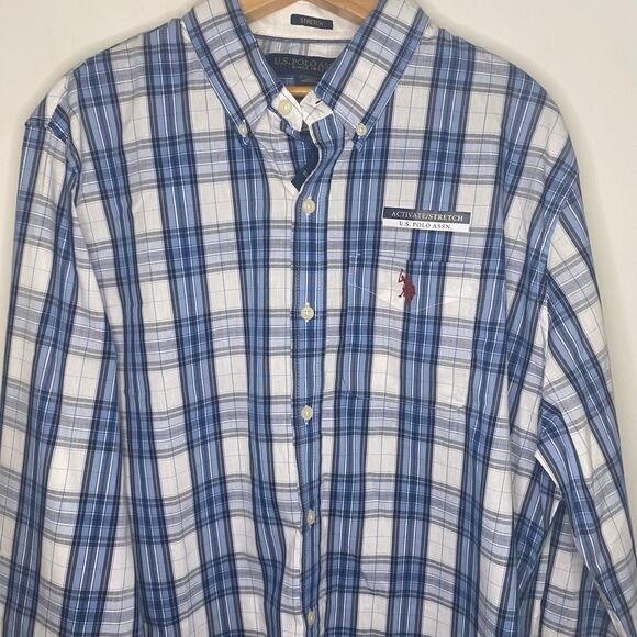 Mens New US Polo Assn Long Sleeve Dress Shirt Blue Striped Button Up Size Large - Picture 10 of 14
